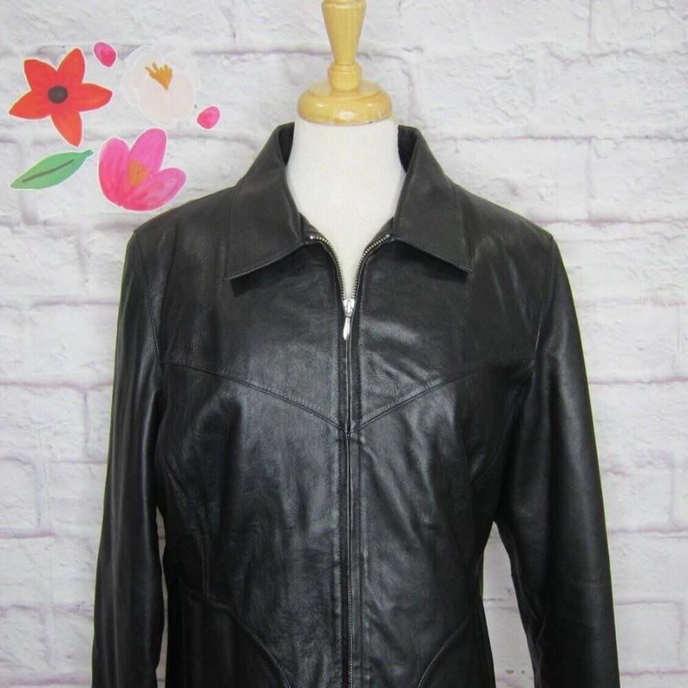 Wilsons Leather Maxima Black Genuine Leather Zip Fitted Moto Jacket, Women’s XL - Picture 2 of 9